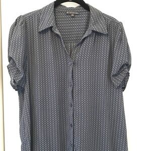 Adriana Papell Patterned Short-Sleeve Chiffon Blouse, Size Medium